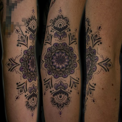 this is a tattoo of a mandala done on the inner arm in the ditch by amanda marie at evermore tattoo in los angeles california