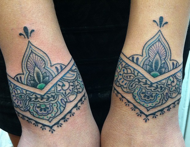 these are tattoos inspired by henna design done at evermore tattoo in los angeles california by amanda marie lady tattooer 