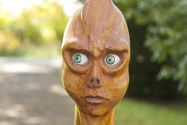 alien carving sculpture life size wood 