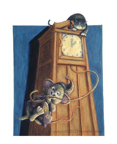 Mouse swinging from a clock