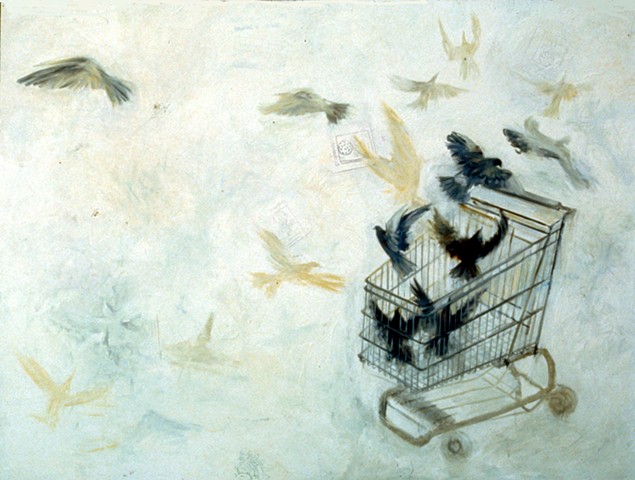 birds, shopping cart
