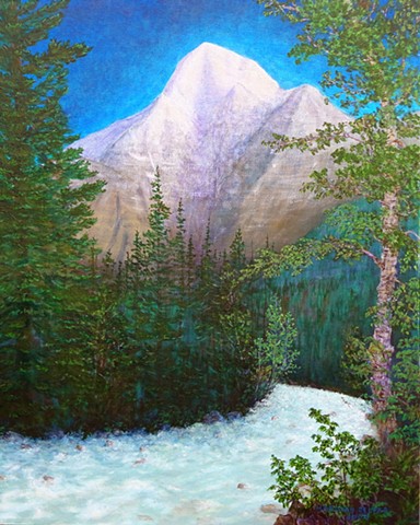 Painting, Mount Robson, Rocky Mountains, Kinney Lake Trail, Mt. Robson Provincial Park, Canada