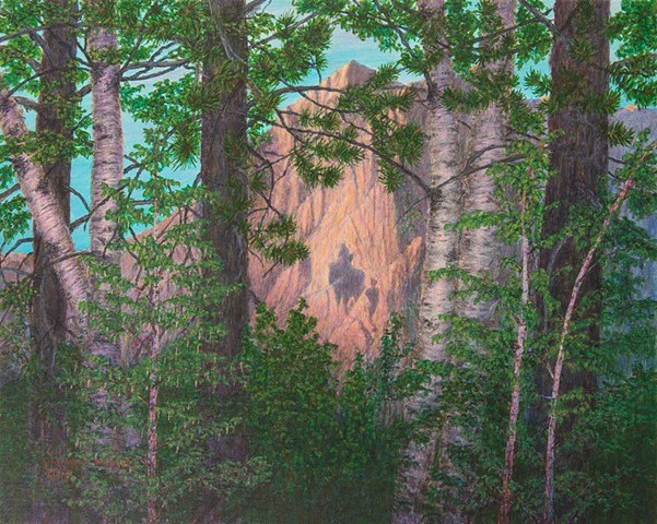 painting of legendary shadow on Hosmer Mountain at Fernie, B.C., 