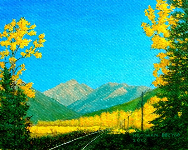 Painting of the Rocky Mountains and country-side at Fernie, B.C.