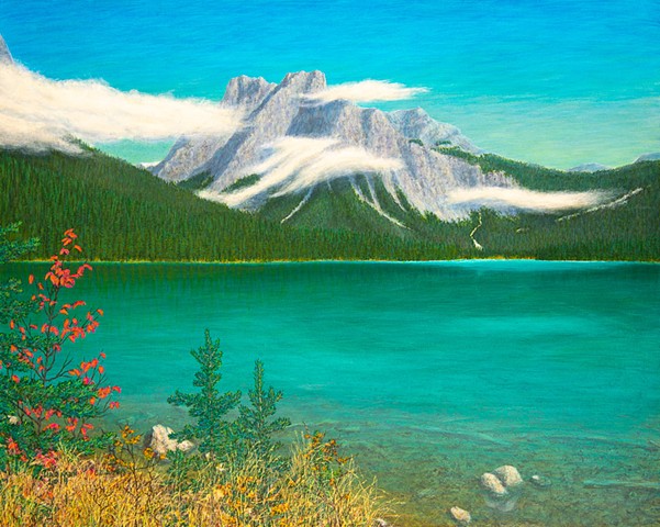 Emerald Lake, Yoho National Park, Parks Canada, glacier, Rockies, Canadian Rockies, Rockies painting, Rocky Mountain Painting, 