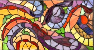 Abstract art, stained-glass mosaic, summer, orange, purple, 
