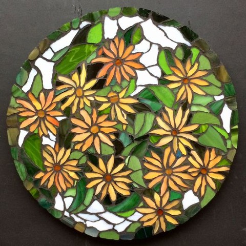 gold colours, flowers, mosaic, stained-glass, Fernie