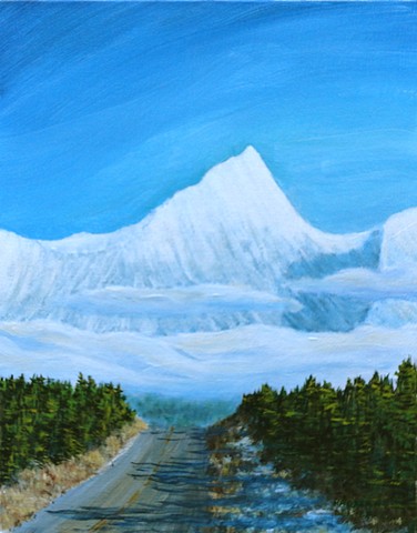 A painting of 9300 metre-high Fisher Peak which dominates the Rocky Mountains east of Cranbrook near Fort Steele, B.C.
