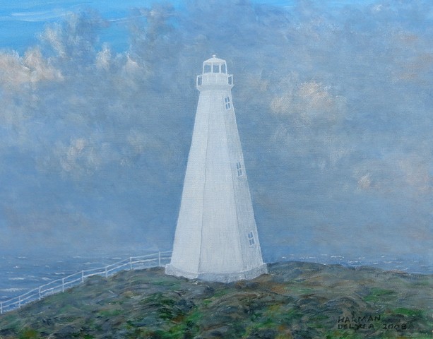 A painting of the Cape Spear Lighthouse on the most eastern point of North America, near St John's Newfoundland