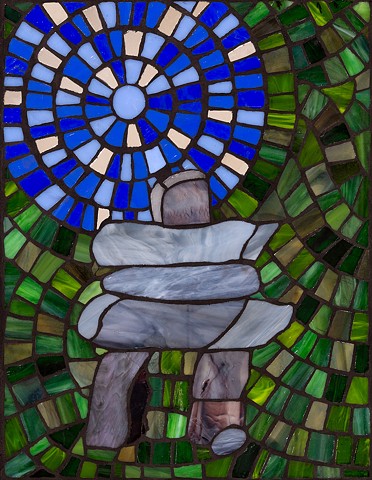inukshuk, stained glass, mosaic, Canadian