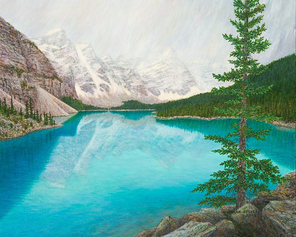 Moraine Lake, Banff National Park, Canadian Rocky Mountain painting, Valley of the Ten Peaks, Banff tourist attraction