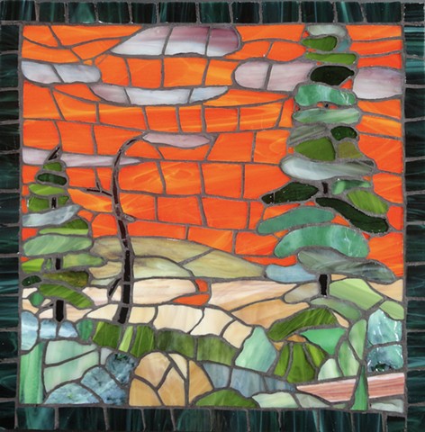 Sunset, Stained-glass, Mosaic,