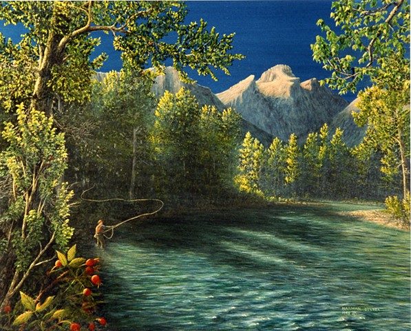 Painting, Fernie, BC, Elk Valley, Elk River, Fly Fishing, Rocky Mountains