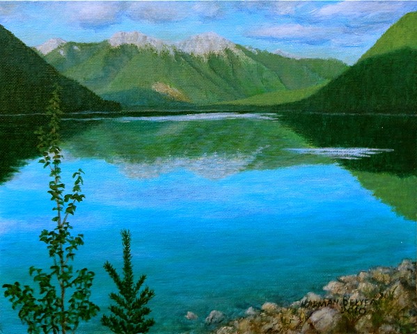 Painting, White Swan Lake, Rocky Mountains, White Swan Provincial Park
