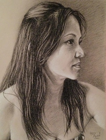 charcoal portrait, charcoal on toned paper
