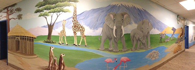children's mural, seven continents mural, animals of the seven continents