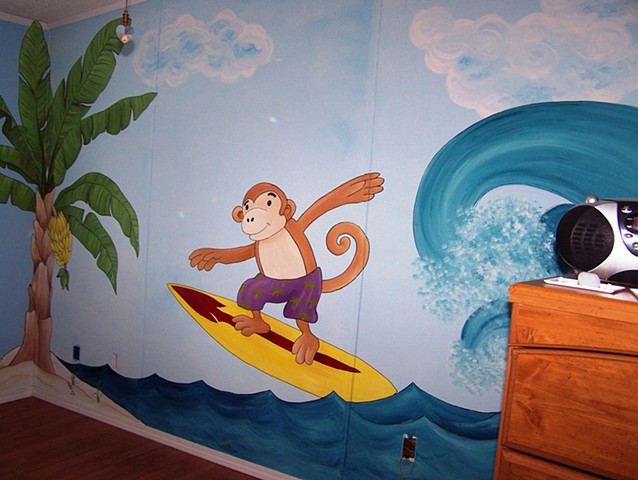 surf, monkey, child's mural