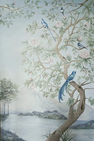 bird painting, chinoiserie, oil painting, oil painting commission