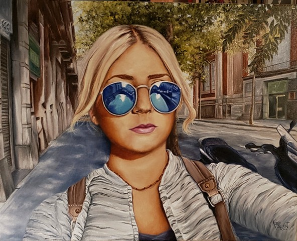 Barcelona, selfie, oil painting, portrait