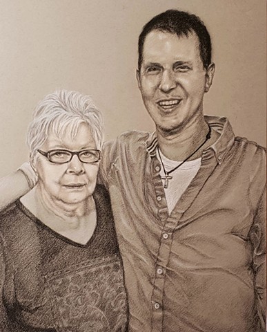 mother and son portrait, charcoal portrait, family protrait