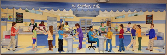 mural, cafeteria, serving line, school mural, child nutrition