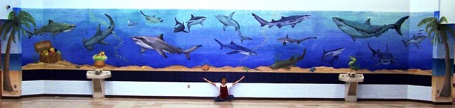 sharks, mural, ocean life