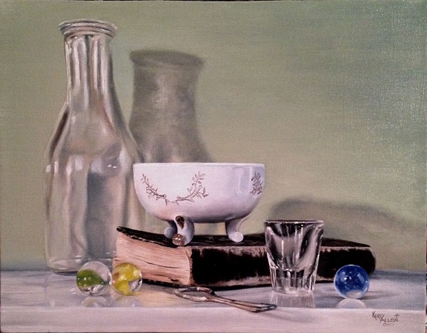 still life, sentimental objects, oil painting, commissioned paintings