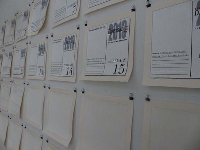 This Disposable Day Desk Calendar (February), Installation view at VCCA Residency, July 2014