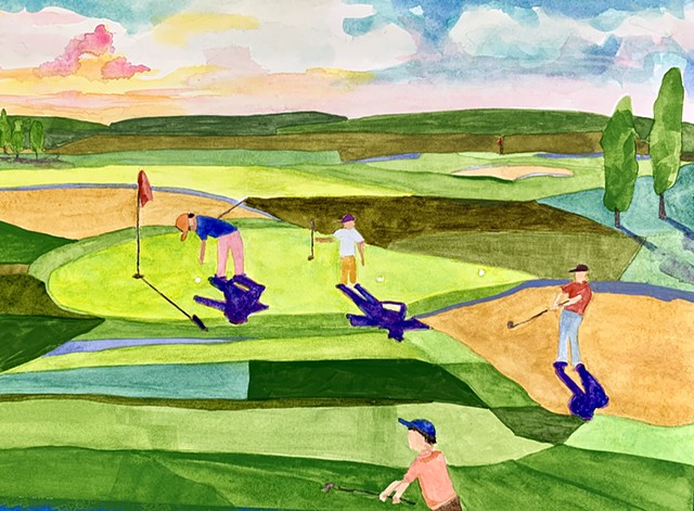 Abstract art golf art landscape golf painting playing golf