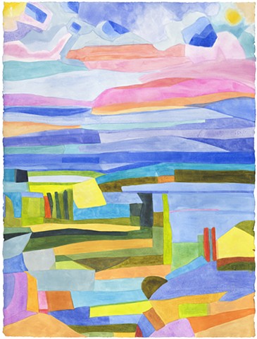 Wild colors abstracted landscape graphic broad bold colors painted loud