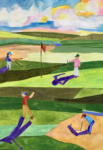 Golfers Abstarct painting landscape art golf course painting modern art