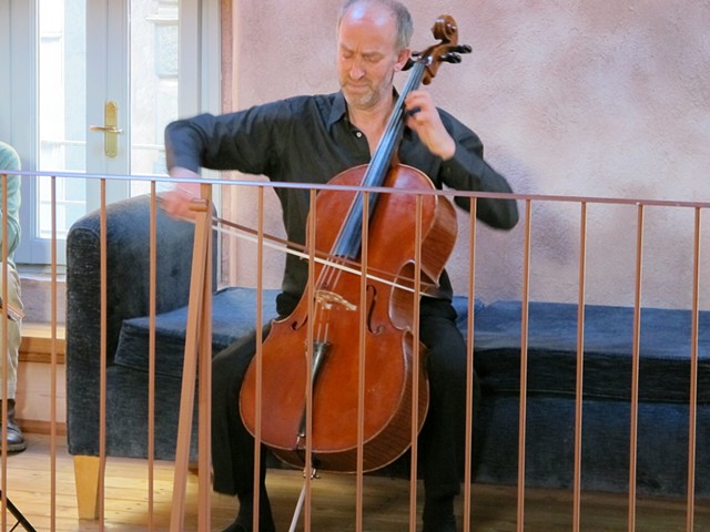 Sebastian Comberti playing Bach during the opening reception
