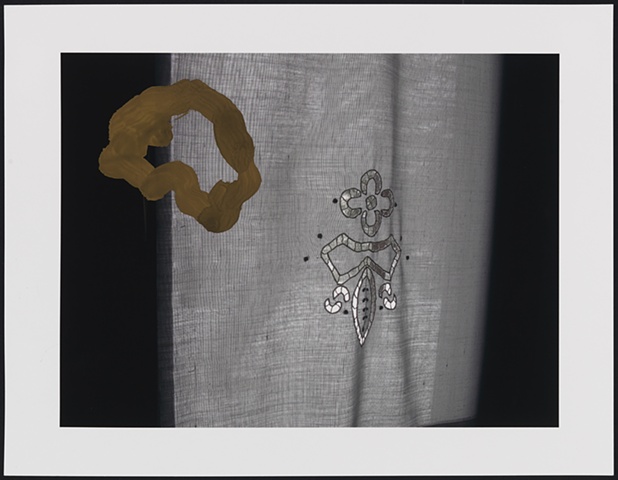 Untitled (curtain with brown shape)