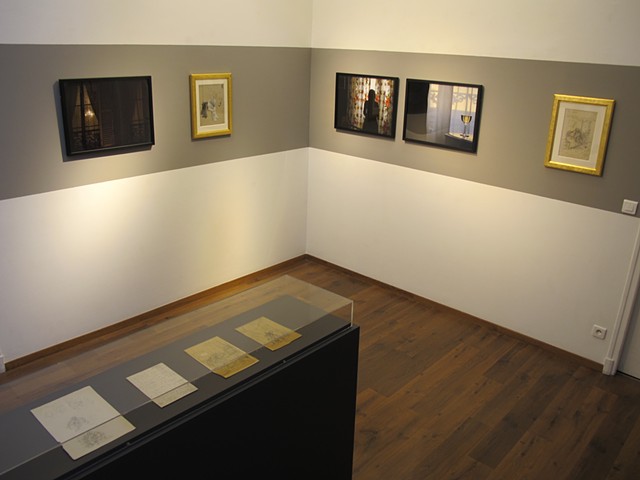 Corner of exhibition + vitrine