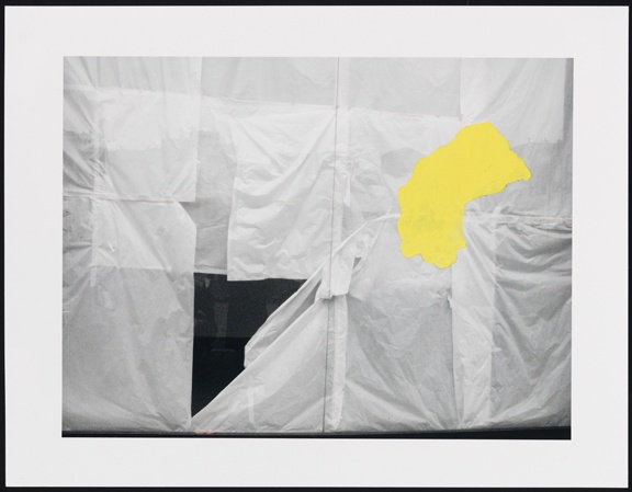 Untitled (papered shop window and yellow shape)