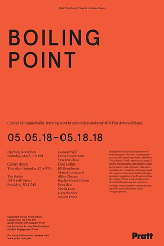 My work will be included in the group exhibition 'Boiling Point' curated by Regine Bashaat Boiler | Pierogi Gallery