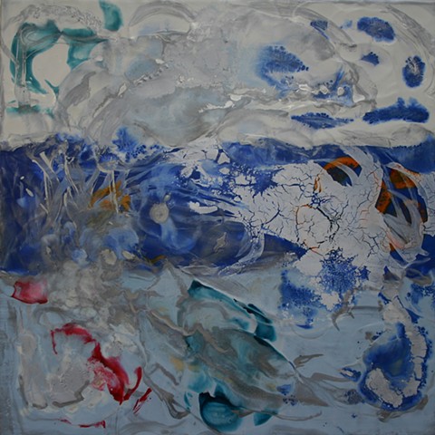 abstract encaustic painting in blue