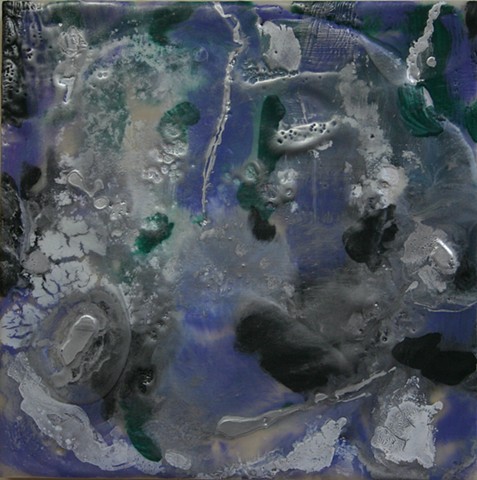Encaustic waterfall in veridian and mauve