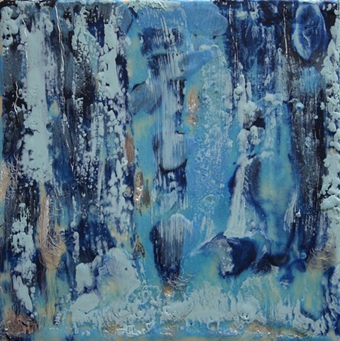 Encaustic waterfall in shades of blue 