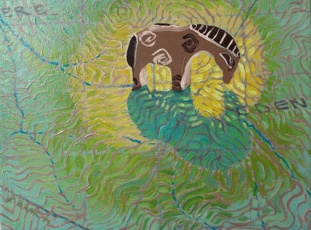 Oil painting of deer on a Vermont topographical map