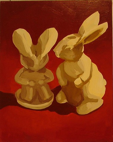 Oil painting of two rabbits