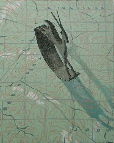 Oil painting of deer ornament on a Vermont topographical map