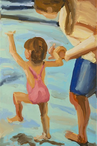 painting, mother and daughter on a beach