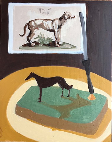 A dog painting with a dog pen holder