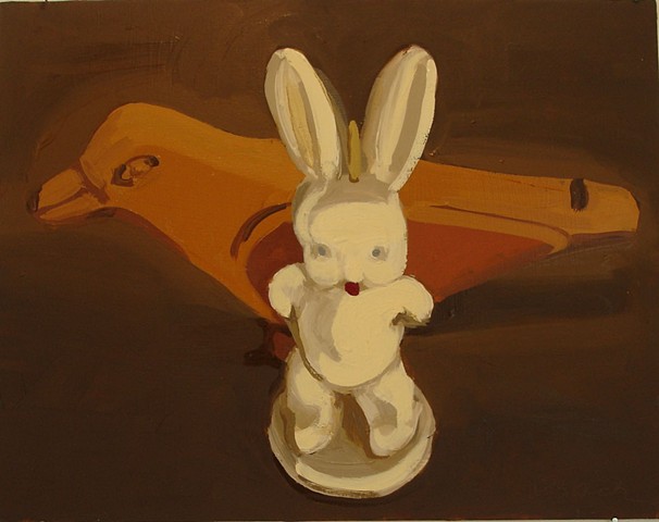 Oil painting of bunny and bird