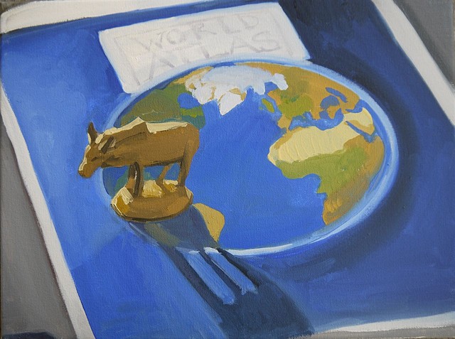 still life with ox on world atlas