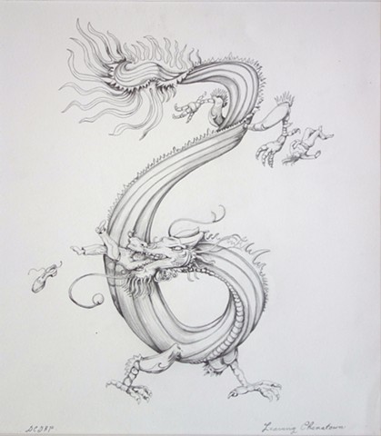 Leaving Chinatown Chinese Dragon NYC pencil on paper illustration Denise Penizzotto