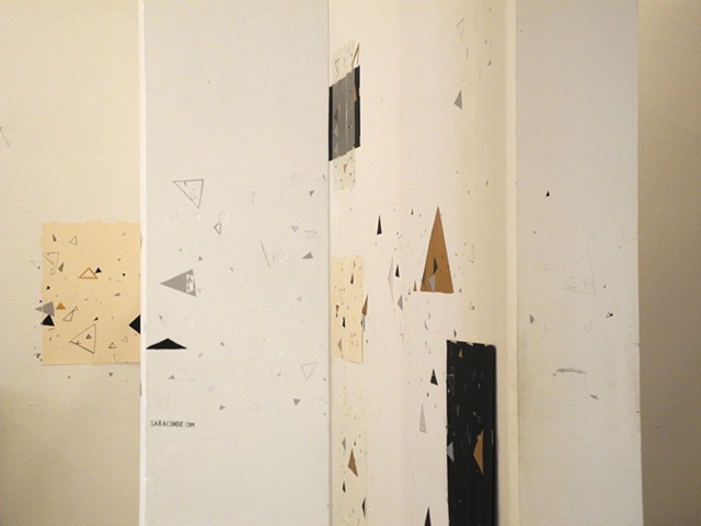 Triangles: White, Black and Copper. Drawing and Printmaking Installation