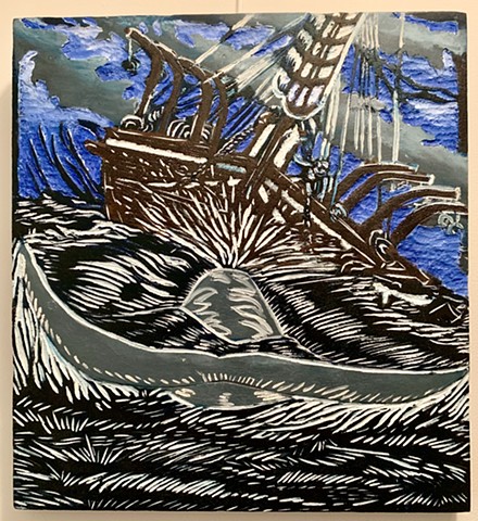 woodcut, Whaleship Essex, Wreck of the Essex, Moby Dick