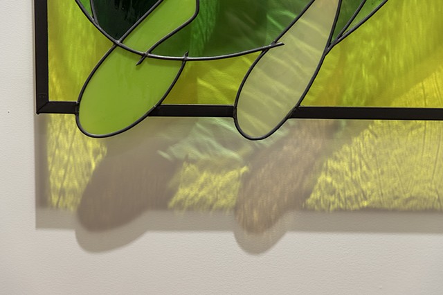 John Storey Inside Outside #2 2024 Leaded stained glass sculpture using mouth blown glass 22” x 23”